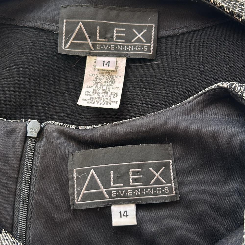 Alex‎ Evenings 2 Piece Dress Jacket Set Formal Shimmer Floral Silver/Black 14 - Picture 14 of 17